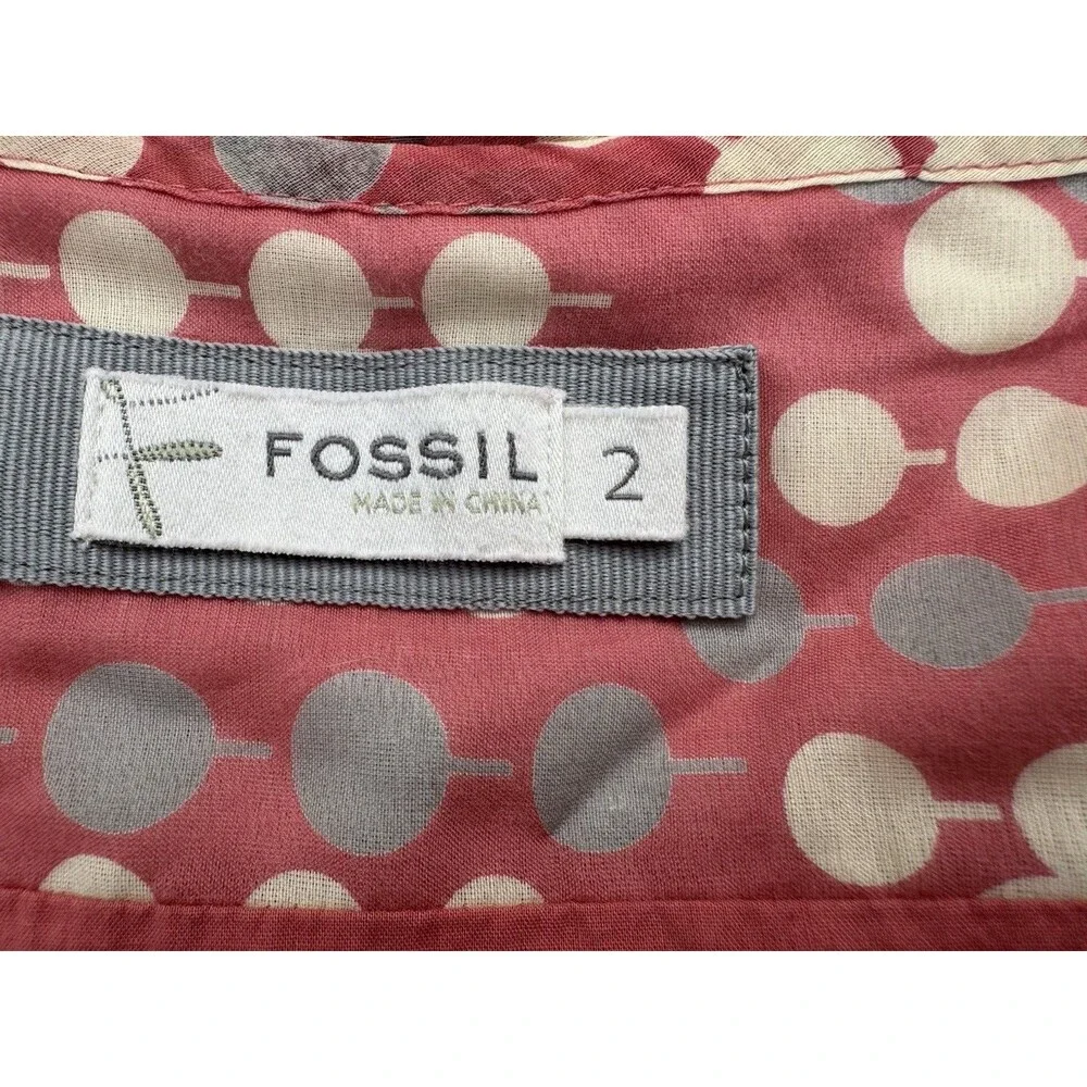 Fossil Silk Cotton Pleated Polka Dot Print A-Line Skirt Pink-Coral Size 2